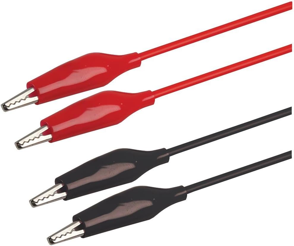 Common Test Lead for electronics applications. Connects to oscilloscopes, frequency counters, function generators, Multimeters (Test Lead Set, 0.5m Test Leads with Crocodile Clips)