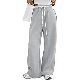 HeSaYep Women's Wide Leg Sweatpants High Waist Baggy Sweat Pants Straight Leg Drawstring Elastic Waisted Pants with Pockets