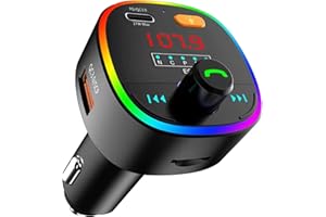 Mycket Upgraded Bluetooth 5.0 FM Transmitter for Car,45W Type-C & QC3.0 Fast USB Charger,Wireless Bluetooth FM Radio Adapter Music Player Support U Drive/TF Card,Optional EQ,with 10 Color LED Backlit