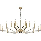 FookChak 18 Light Gold Living Room Chandelier High Ceiling Foyer Candle Chandelier Large Modern Brass 59in Metal Chandeliers 