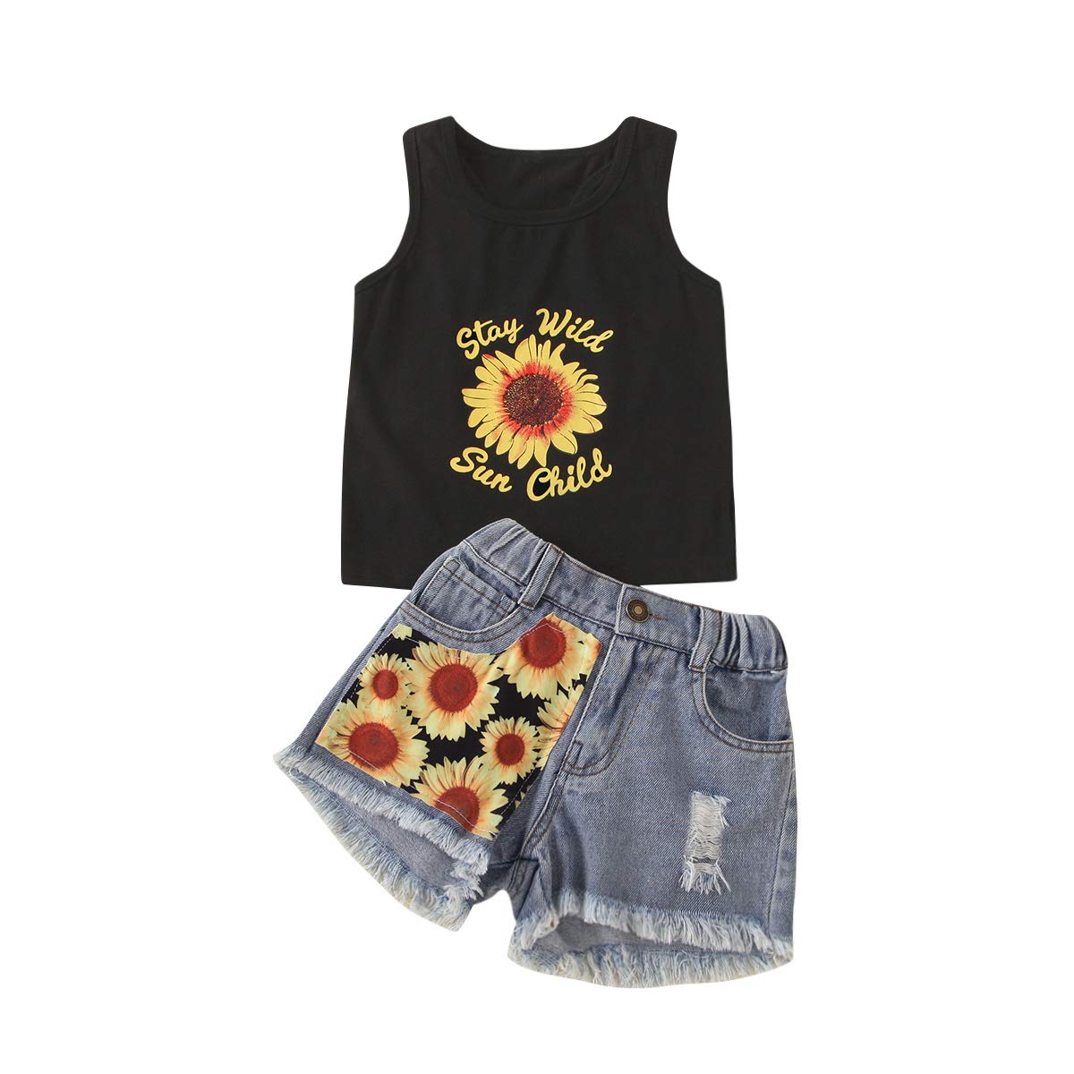 jean shorts with sunflowers