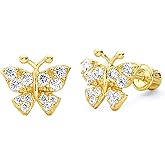 14k Yellow Gold Butterfly Stud Earrings with Screw Back