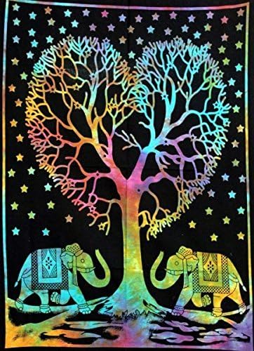 KNACKY Heart Tree Multi tie die Cotton Indian Wall Hanging Tapestry Poster Size Black Decor Throw 42" x 30" Inches