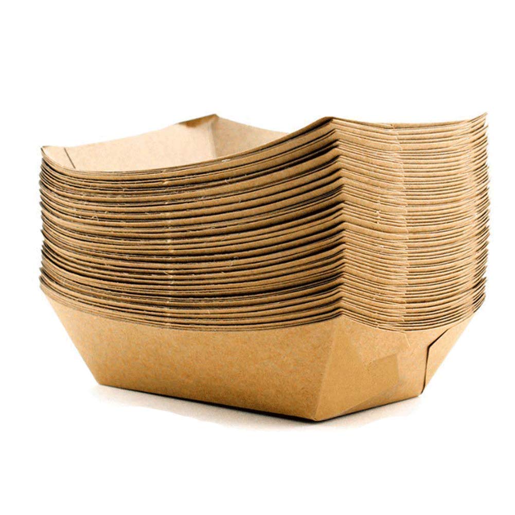 Paper Food Tray, Extra Kraft Paper Food Tray Fast Food Tray for Party Favors Takeout Home Use Outdoor  Xmas Presents , 50 PCS