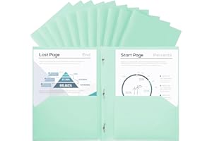 SUIN Plastic Project-Folders with 2 Pockets & 3 Prong, Bulk Pack Project File-Folder for US Letter Size Papers, Ideal for School & Office, Assorted Pastel Colors (Pastel Mint - 12 Packs)