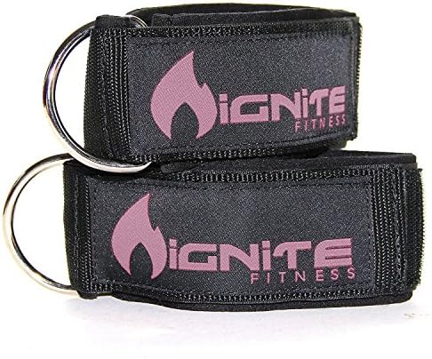Neoprene Ankle Straps By Ignite Fitness, Intensify Your Machine Cable Workouts for Abs, Legs, and Glutes - Durable Fitness Cuffs with D Ring and High Strength Velcro - Fits Both Men and Women (Pink)