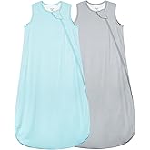 Supersoft Rayon Made from Bamboo Sleep Sack 6-12 Months 0.5 Tog Lightweight Toddler Sleep Sack Baby Wearable Blanket with 2-Way Zipper Summer Unisex Sleeping Bag for Babies (2 Pack) Blue & Gray