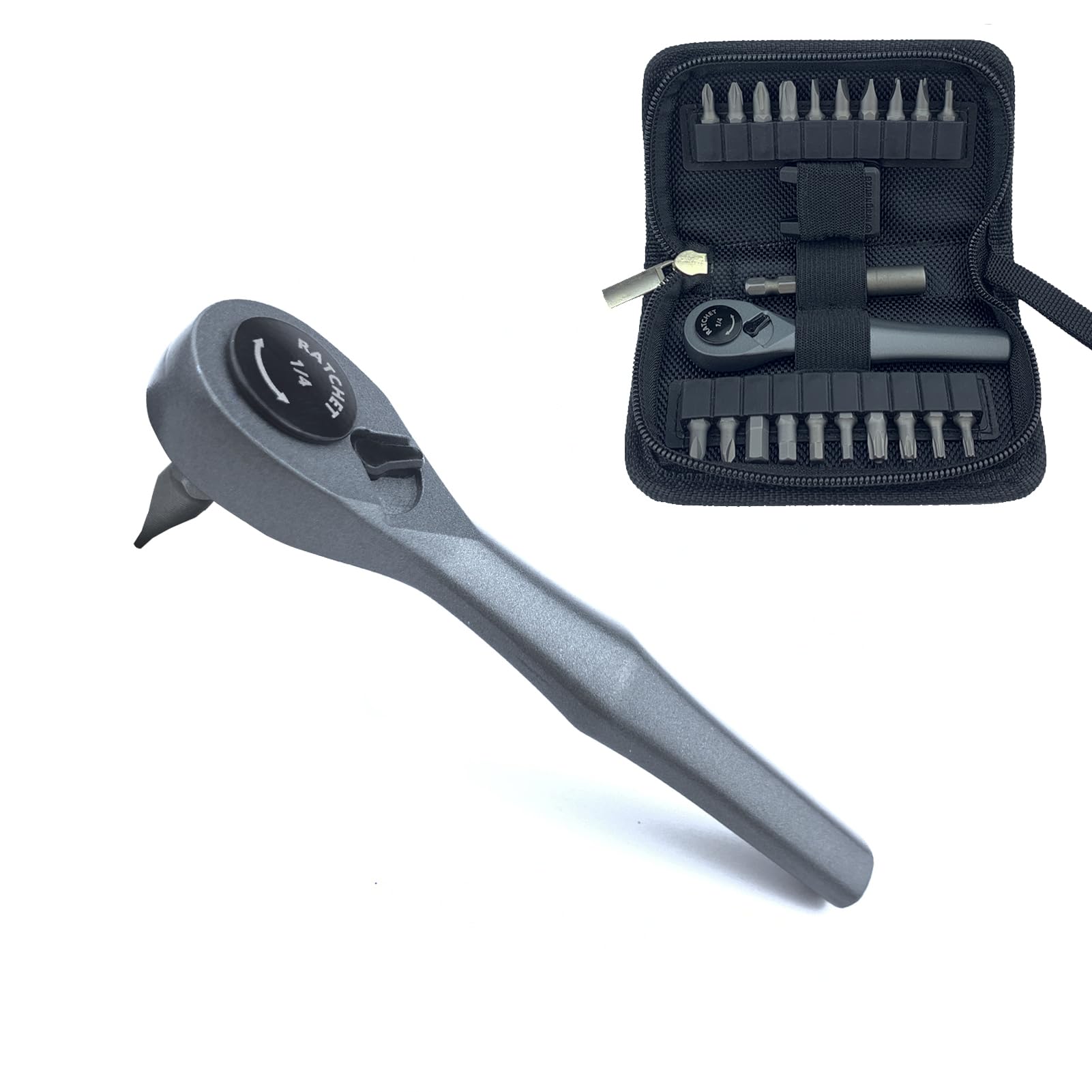23-Pieces 1/4ratchet Mini Ratcheting Screwdriver Sets 72-Tooth Ratcheting Wrench Stubby Ratchet 90 Degree Right Angle Screwdriver for Small Spaces with Storage Bag
