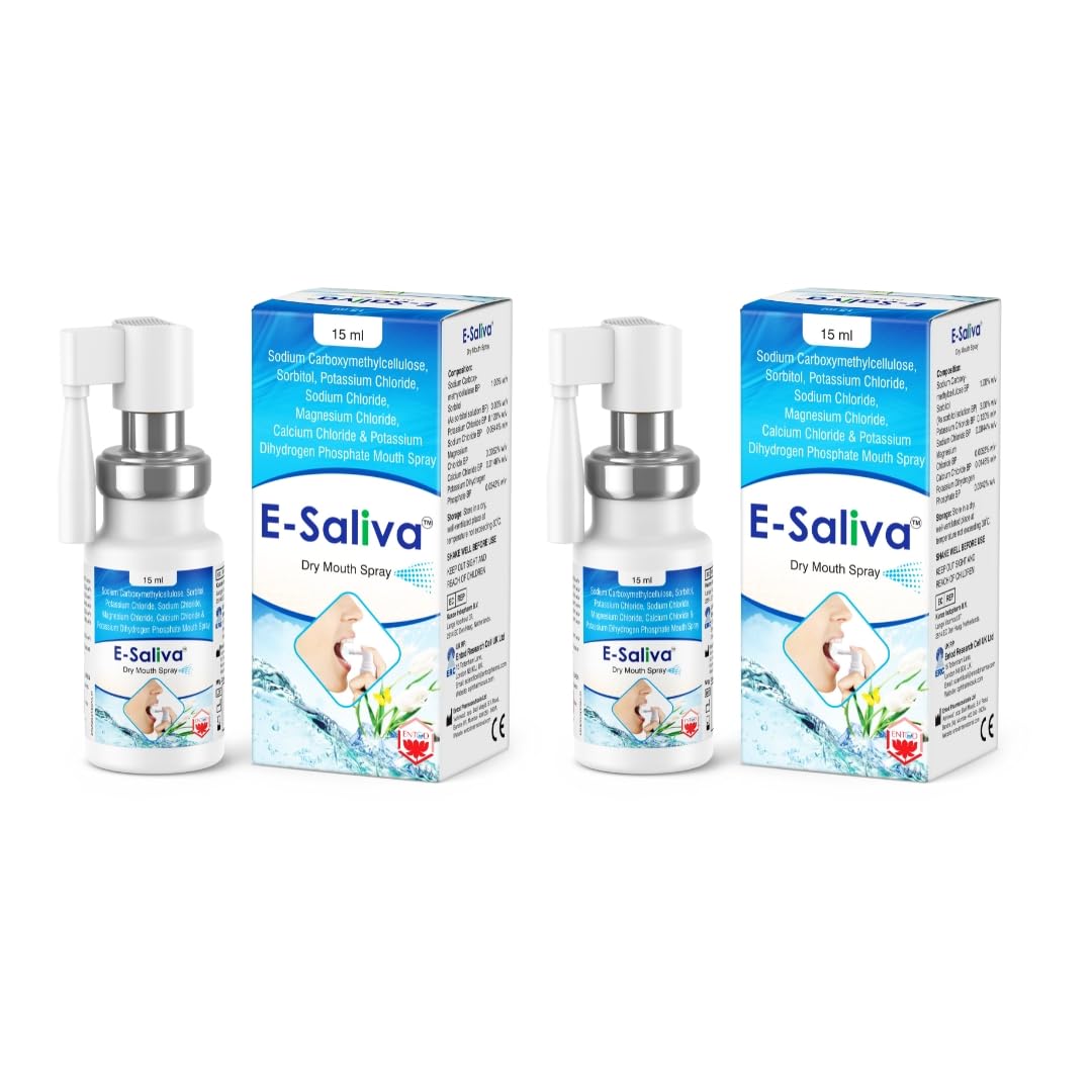 E-Saliva Dry Mouth Spray - Instant Dry Mouth Relief - Hydrating Formula with Long-Lasting Effect - Oral Hydration and Comfort for Dry Mouth - Natural Flavour 15ml (Pack of 2)