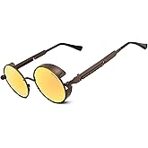 RONSOU Steampunk Style Round Vintage Polarized Sunglasses Retro Eyewear UV400 Protection Matel Frame