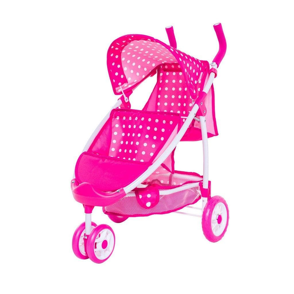 Roma Dotty Dolls Pram with 2 Seats - Dolls Pushchair for 2 Dolls or Teddies, Dolls Double Buggy with Handle Height of 65cm, Suitable for Age 3+, Includes Shopping Basket