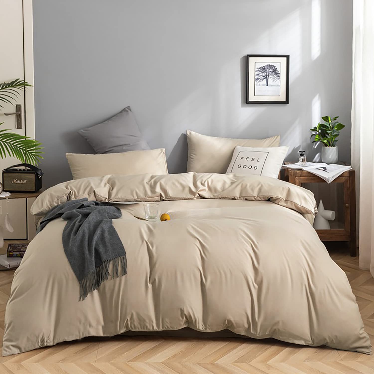 Photo 1 of KAREVER Champagne Comforter Set Queen Beige Bedding Set Women Light Khaki 3 PCs Durable Blanket Queen Khaki Bed Comforter Set Breathable