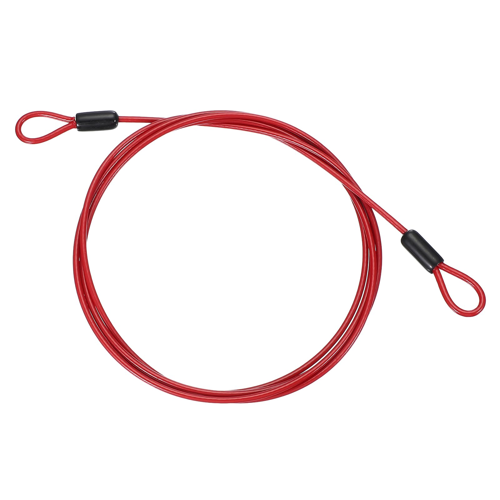 PATIKIL 1/8" Dia Vinyl Coated Stainless Steel Cable with Loops, 6.6ft (79") Flexible Wire Rope Security Chain Lanyard Lock for Outdoor Stage Lighting Luggage Lock, Red