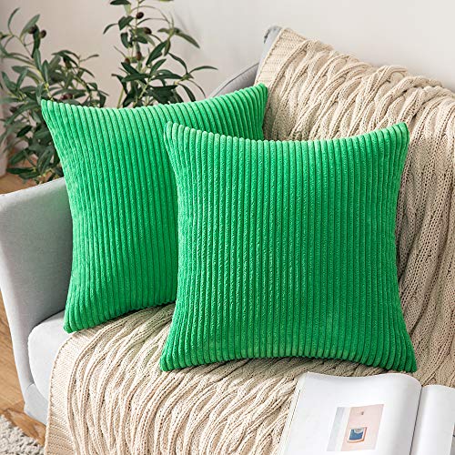 MIULEE Cushion Covers Striped Corduroy Throw Pillow Covers Decorative Pillows Pillowcases Decor for Sofa Couch Living Room 50x50 cm 20x20 Inch Dark Green