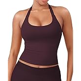 YEOREO SoftHue Women's Impact Halter Tank Top Longline Backless Scoop Neck Built-in Bra Sports Workout Gym Crop Top