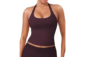 YEOREO SoftHue Women's Impact Halter Tank Top Longline Backless Scoop Neck Built-in Bra Sports Workout Gym Crop Top