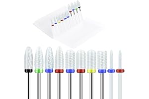 ROLOKIT 10Pcs Ceramic Nail Drill Bits，3/32 Nail Drill Bits Set for Acrylic Gel Nails Professional Rotary Burrs Electric Manicure Pedicure Nail File Cuticle Remover Crystal Nail Extension