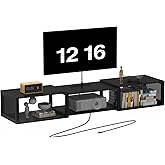 HOOBRO Floating TV Stand Wall Mounted with Power Outlet, Floating Entertainment Center for 65 inch TVs, Wall Mounted Entertainment Shelf with Storage, for Living Room, Bedroom, Black BB124UDS01