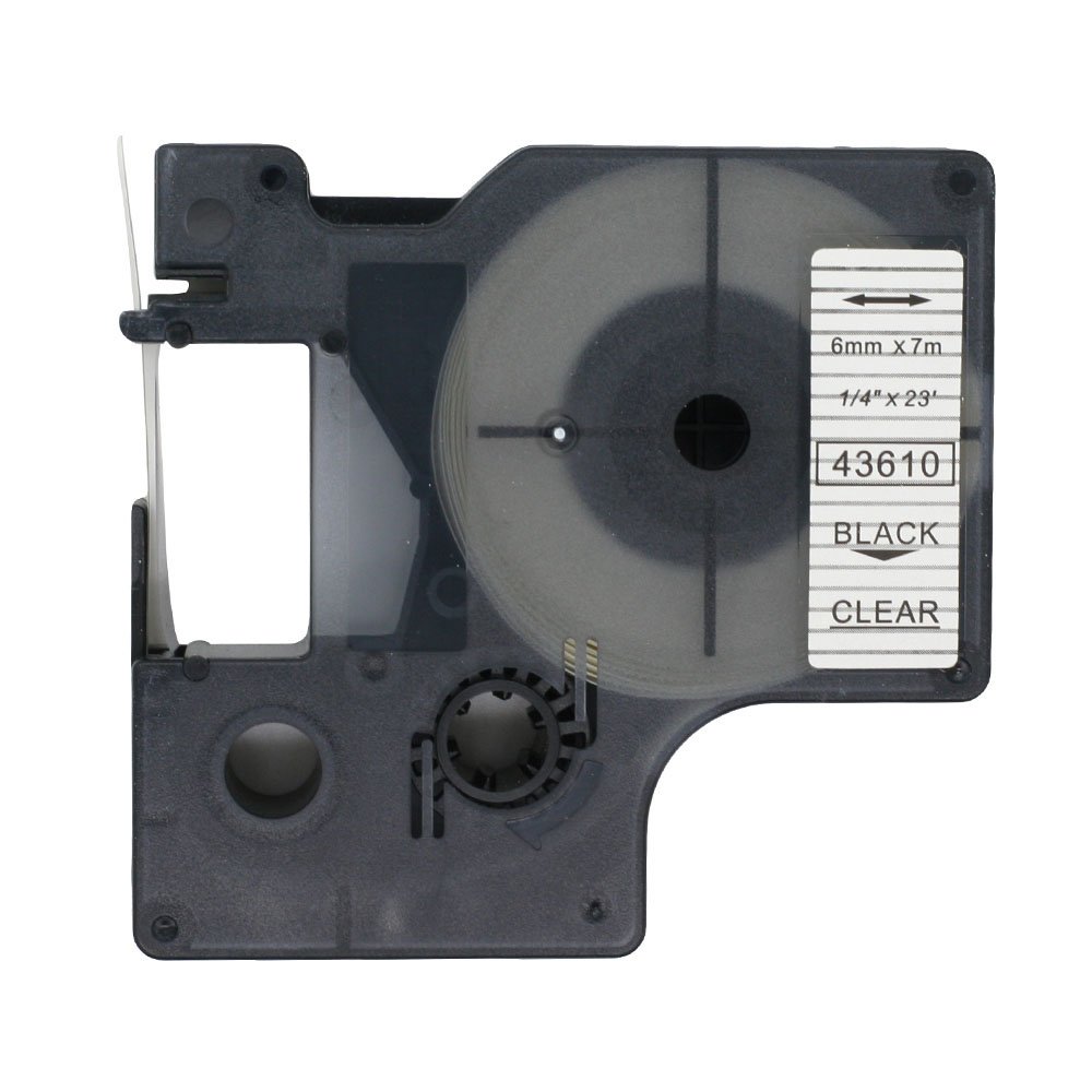 BROVACS 1 Pack Black on Clear Label Tape Compatible for DYMO D1 43610 6mm 1/4" OPA2010