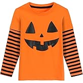 Toddler Little Boy Girl Halloween Shirt Pumpkin Face Glow in The Dark Skeleton Dinosaur Tshirt Long Sleeve Kid Tee Top