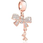 LSxAB Sparkling Bowknot Charms fits Pandora Bracelets for Women Rosegold Bow Charm for Bracelets Necklace Pendant for Women Birthday Jewelry