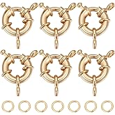 Beebeecraft 1 Box 10Pcs Spring Ring Clasps 18K Gold Plated Jewelry Round Lobster Claw Connector Charms with 20Pcs Open Jump Ring for DIY Brecelet Neckalce Jewelry Making