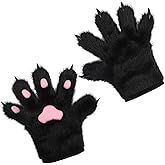 Beisto Faux Fur Cat Paw Gloves with Claws Plush Animal Paws Mittens Halloween Cosplay Costume Accessories for Adult