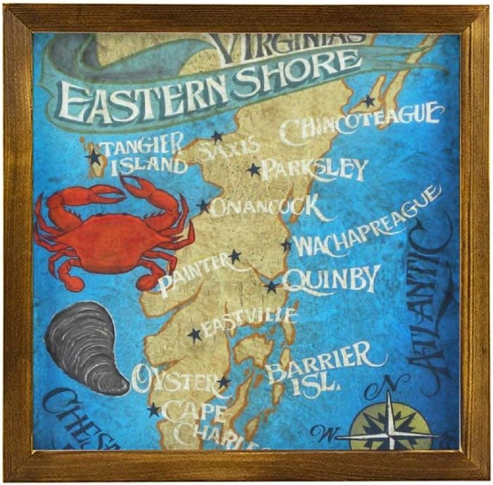 Tamengi Wooden Wall Decor Sign Virginia Eastern Shore Map Farmhouse Home Family Decorations Wall Art Sign for Housewarming Gifts Party Gift Wedding Gift 12''X12''inch Wood Plaque