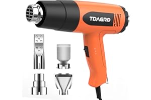 Heat Gun, TDAGRO 1600W Dual Temperature Settings with 4 Nozzles 572℉& 1112℉, Cordless Heat Gun Fast Heating & Overload Protection for Shrink PVC Tubing/Wrapping/Crafts, Epoxy Resin, Paint Remover
