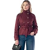 Lomehue Women Funnel Neck Jacket Thin Lightwight Belted Crop Trench Coat Double Breasted Short Jackets Casual Fall Outfits
