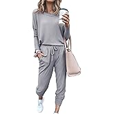 PRETTYGARDEN Women Fall 2 Piece Lounge Outfit Long Sleeve Tops High Waisted Jogger Pants Set Spring Travel Clothes Tracksuit
