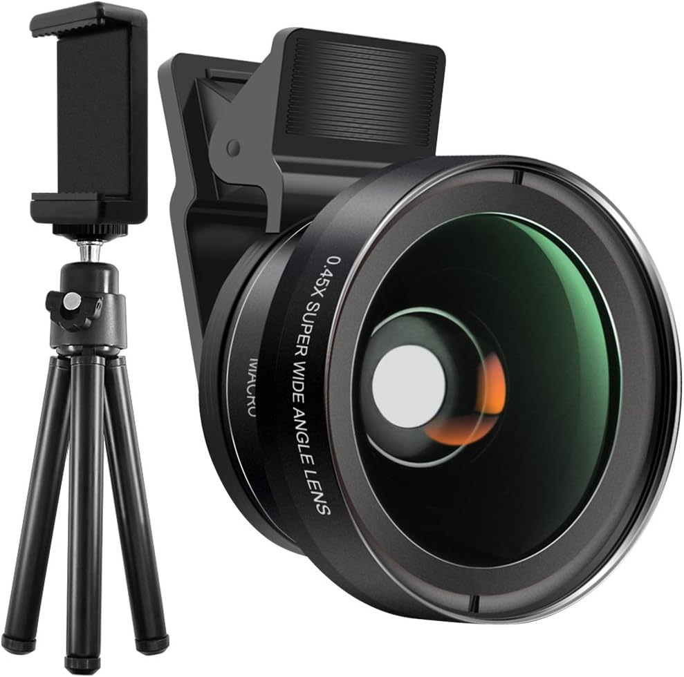 Cell Phone Camera Glass Lens Kit with Tripod and Adapter, SourceTon HD Clip-on Macro & Wide Angle Optic Lens for Single Lens iOS and Android Smartphones