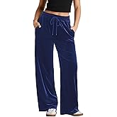 Herseas Women's Velvet Pants Drawstring Waist Wide Leg Casual Lounge Pant