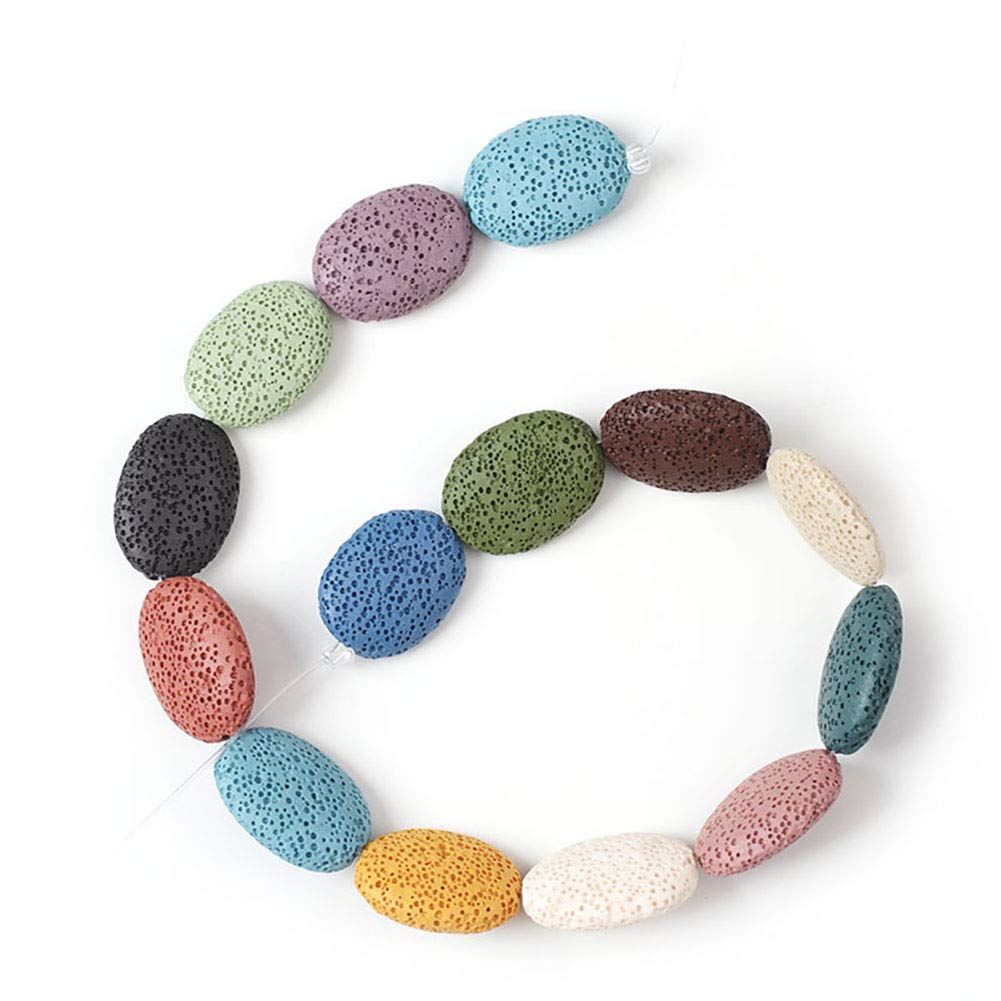 Colored Gemstone Loose Beads Polished Lava Stone Beads Rock Beads Volcanic Gemstone for Necklace Earrings Bracelet Jewelry Making (Oblate Style, Small)