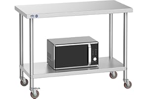 Leteuke Stainless Steel Prep Table with Wheels, 48" x 24" x 37", SUS201 NSF 800LBS Commercial Heavy Duty Stainless Steel Work Table with Adjustable Undershelf, Food Prep Table for Kitchen Restaurant