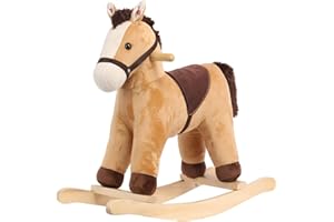 Rock My Baby Rocking Horse, Rocking Animal with Realistic Sound, Stuffed Rocker for Toddlers 18M+, Soft Filling Ride on Pony, Light Brown Horse, CPC Certified