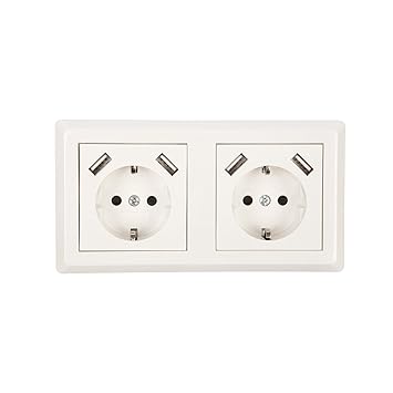 Homra Doppel-Steckdose mit USB, Doppel-Einbauwandsteckdose mit 4 x USB-Port