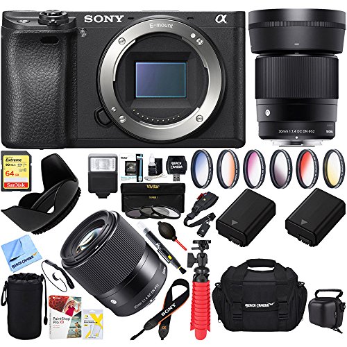 Sony-a6500-4K-Mirrorless-Camera-Body-w-APS-C-Sensor-Black-ILCE-6500B-with-Sigma-30mm-F14-DC-DN-Lens-Bundle