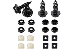 Kewucn 4 Sets License Plate Screws Kits, Rust-Proof & Anti-Rattle & Anti Theft Stainless Steel Self Tapping Mounting Bolts for Auto Tag Frame Cover Holder, Universal for Car Truck SUV (Black Cross)