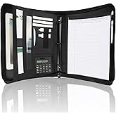 Freeprint Business Portfolio with Zipper 3 Ring Binder Organizer - PU Leather Folder Padfolio Document Organizer with Solar Calculator,Writing Pad