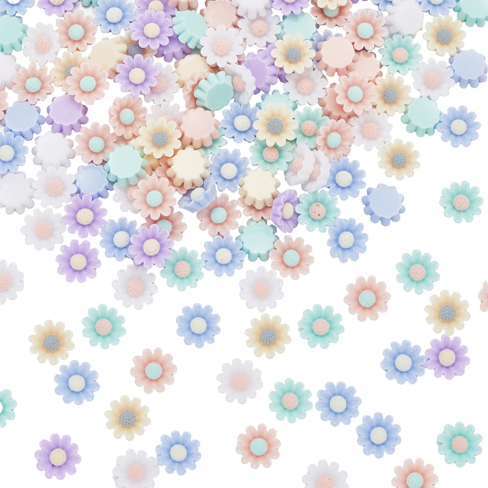 SUNNYCLUE 1 Box 200Pcs Cute Resin Flatback Charms Flower Cabochons Bulk Colorful Small Opaque Flowers Charms 3D Flat Back Cabochons for DIY Nail Hair Clip Phone Case Scrapbooking Embellishments Decor