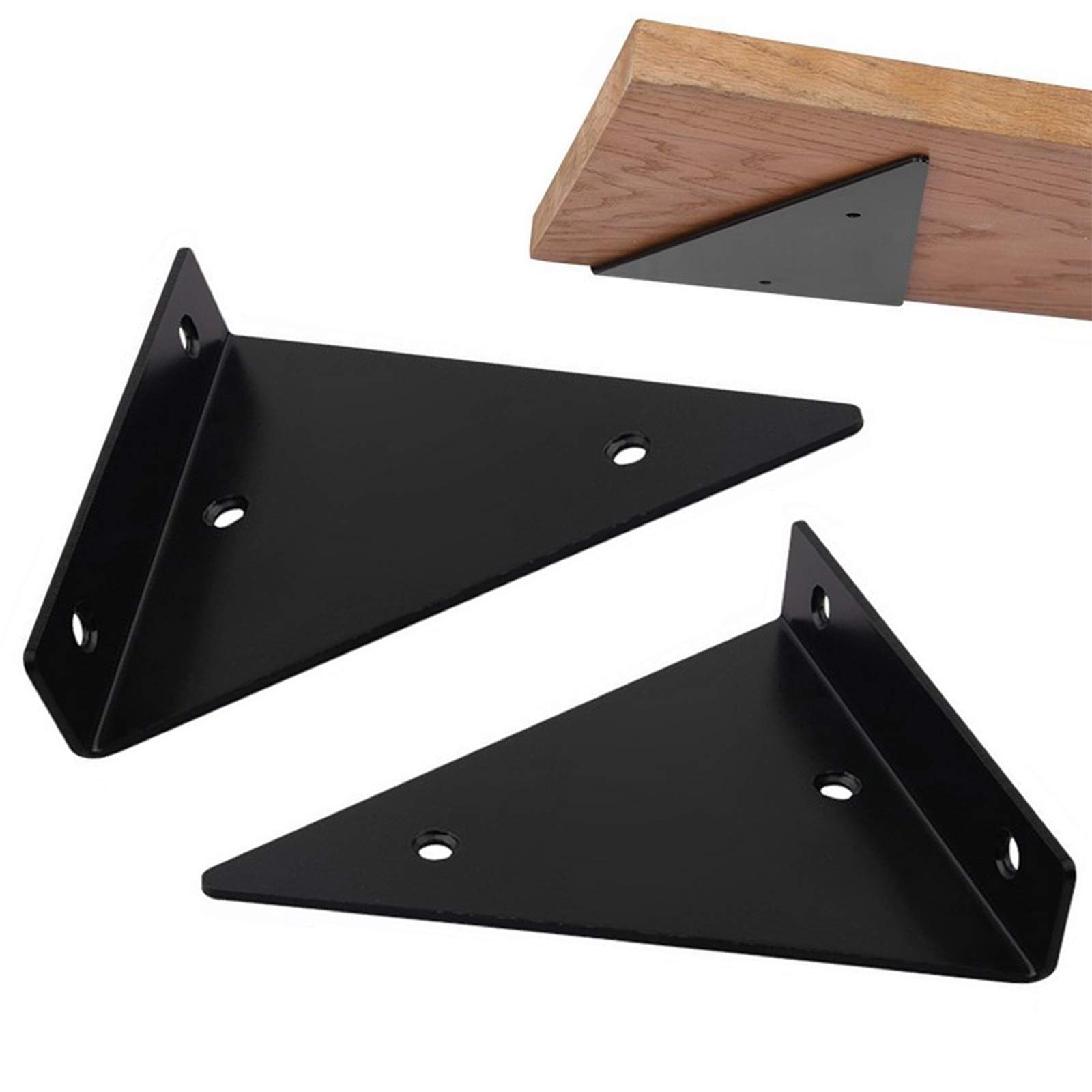 2 x Floating Shelf Brackets, Metal Brackets, Widening Shelf Brackets, Corner Bracket for Wall Shelf Brackets, Hanging in Glass/Wood, 140 x 130 mm, Black
