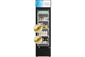 FREEZLABS Commercial Refrigerators Commercial Fridge Glass Door Beverage Refrigerator with LED Light, 6.0 cu.ft and 5 Shelves, ETL/NSF Approved, 15.4" Refrigerator Slim, 3-years Warranty