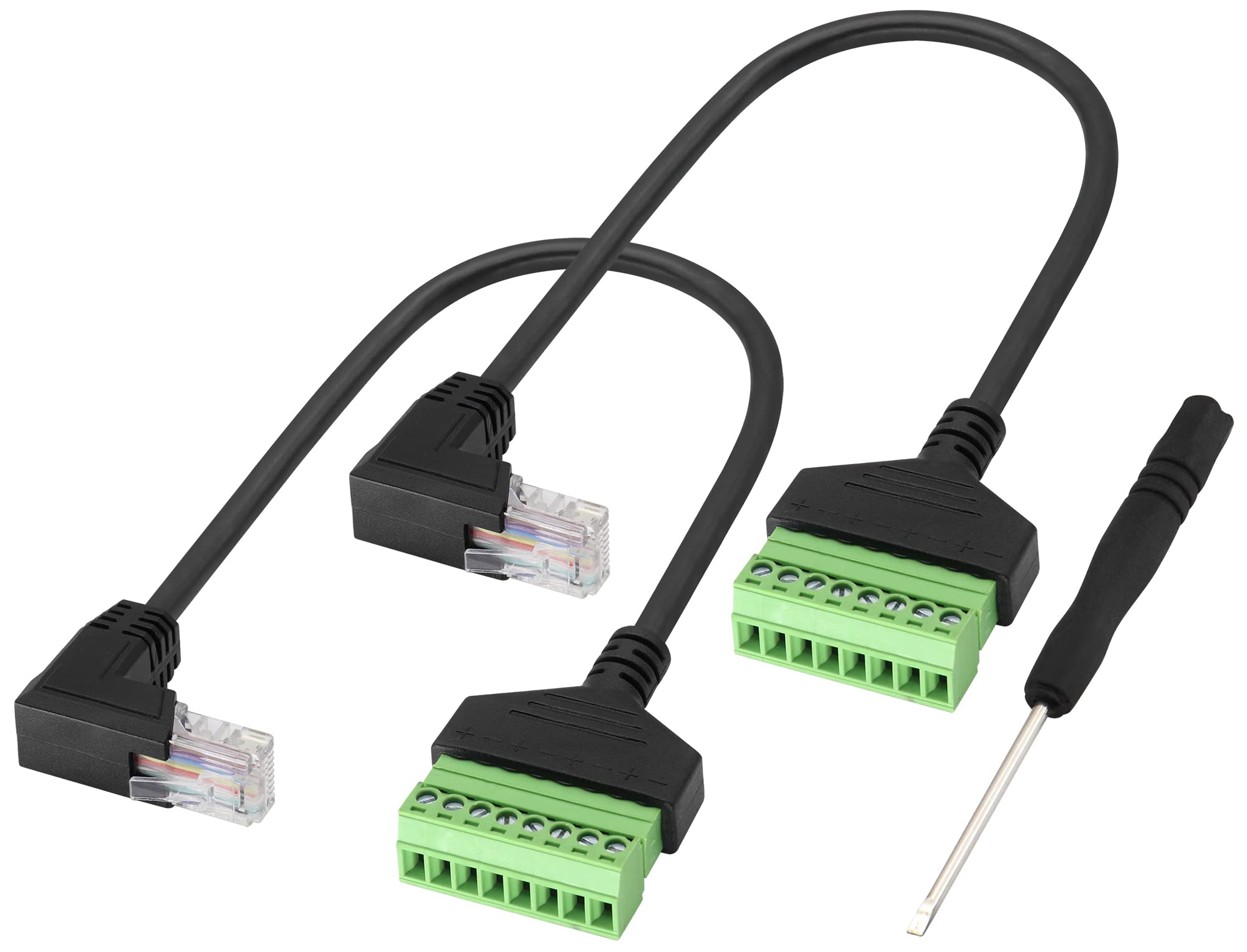 zdyCGTime RJ45 Screw Terminal Adapter Cable,90 Degree (Up Bend) RJ45 Male to 8-Pin Screw Block Terminal Connector extender For Cat5/6/7 Ethernet Extender AV CCTV DVR Network Adapter.(2Pack/30cm)