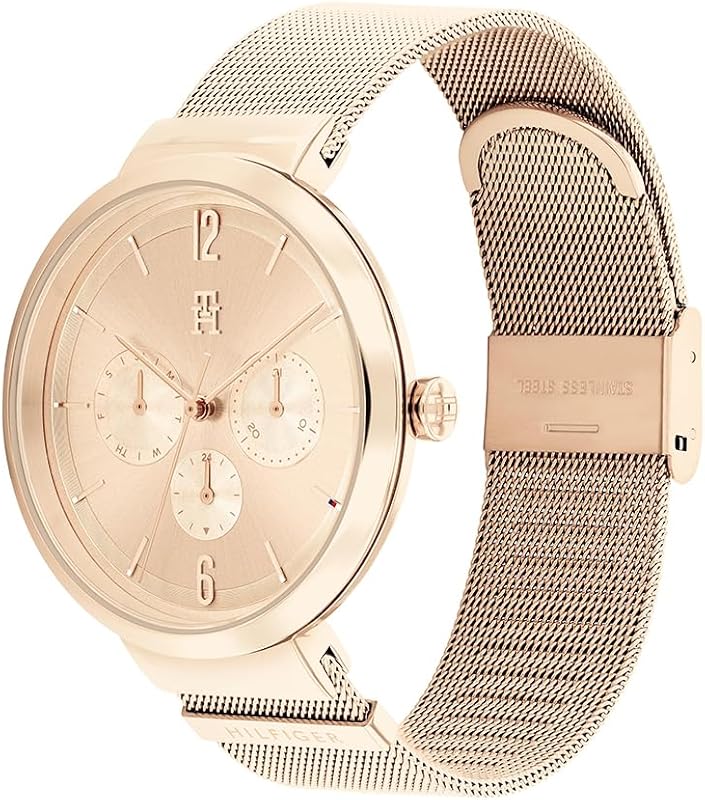 Montre Analogique Multifunction à Quartz pour Femme avec Bracelet Milanais en Acier Inoxydable Couleur Or Rose Clair - 1782538