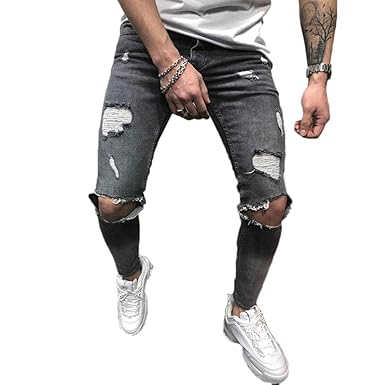 Gladiolusa Hombres Pantalones Rotos Estiramiento Rodilla Destruido