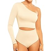 Ladyslim Colombian One-Shoulder Long Sleeve Bodysuit Top for Curvy Women - Chic and Stylish Bodycon Fit Tank Body Suit