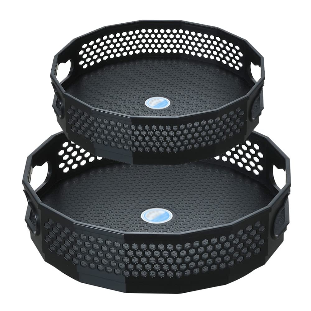 2 Pack Lazy Susan Turntable Cupboard Organiser, Rotating Spice Rack Plastic Condiment Holder for Kitchen Cabinet Countertop Storage(Black)