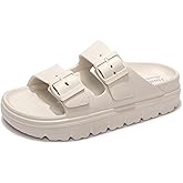 FUNKYMONKEY Women's Comfort Slides Double Buckle Adjustable EVA Flat Sandals
