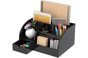 FEMELI Office Desk Organizer, Acrylic Desk Organizer with 8 Compartments +1 Drawer(Black)